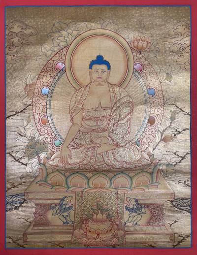 Tibetan Buddhist Thangka Of [shakyamuni Buddha], Real 24k Gold, [hand Painted]