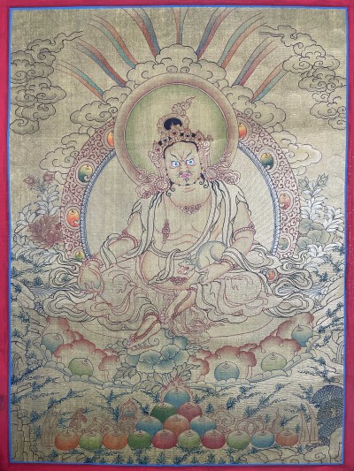 Tibetan Buddhist Thangka Of [yellow Jambhala], Real 24k Gold, [hand Painted]