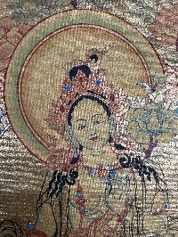 Tibetan Buddhist Thangka Of [green Tara], Real 24k Gold, [hand Painted]