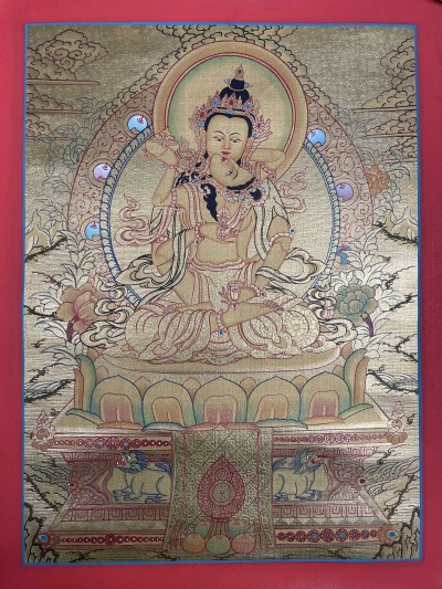 Tibetan Buddhist Thangka Of Vajrasattva With Consort, [shakti], Yab-yum, Real 24k Gold, [hand Painted]