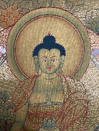 Tibetan Buddhist Thangka Of [medicine Buddha], Real 24k Gold, [hand Painted]