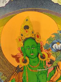 Tibetan Buddhist Thangka Of [green Tara], Real 24k Gold, [hand Painted]