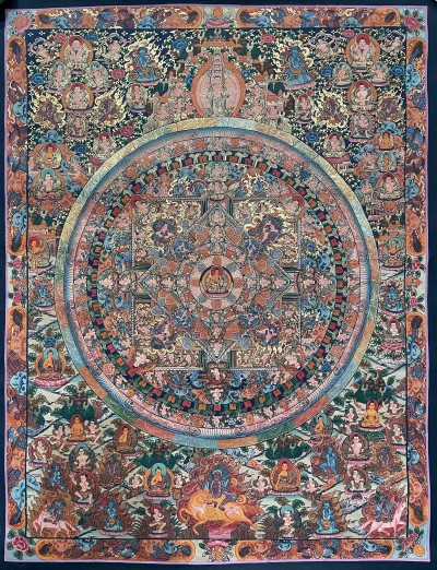 Tibetan Buddhist Thangka Painting Of Buddha Mandala, [hand Painted]