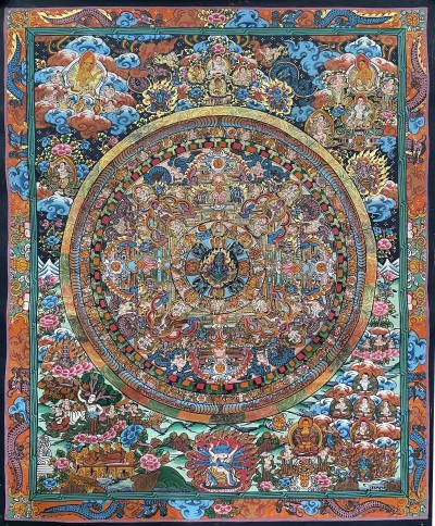 Tibetan Buddhist Thangka Painting Of Buddha Mandala, [hand Painted]