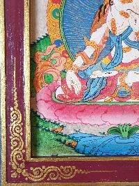 Tibetan Buddhist Thangka Painting Of White Tara, [wooden Frame]