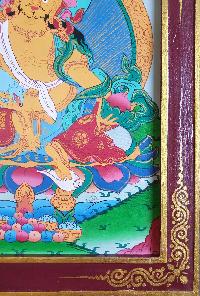 Tibetan Buddhist Thangka Painting Of Yellow Jambhala, [wooden Frame]