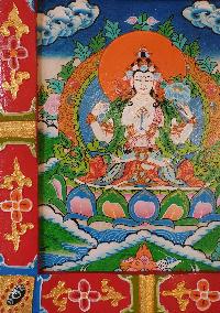 Tibetan Buddhist Thangka Painting Of Chenrezig, [wooden Frame]