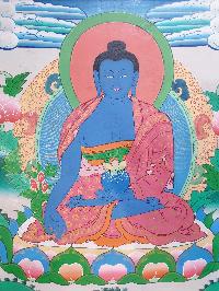 Tibetan Buddhist Thangka Painting Of Vairochana Buddha, [wooden Frame]