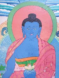 Tibetan Buddhist Thangka Painting Of Vairochana Buddha, [wooden Frame]