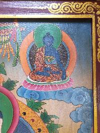 Tibetan Buddhist Thangka Painting Of Vairochana Buddha, [wooden Frame]