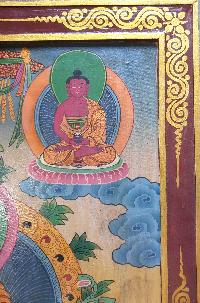 Tibetan Buddhist Thangka Painting Of Vairochana Buddha, [wooden Frame]