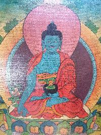 Tibetan Buddhist Thangka Painting Of Medicine Buddha, [wooden Frame]