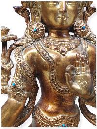 [original] Buddhist Statue Of Green Tara, [full Gold Plated, Stone Setting]