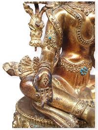 [original] Buddhist Statue Of Green Tara, [full Gold Plated, Stone Setting]