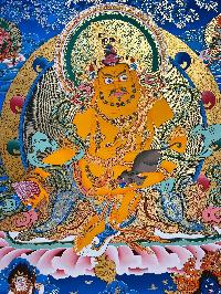 Tibetan Buddhist Thangka Of Yellow Jambhala, Real 24k Gold, [hand Painted]