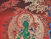 Tibetan Buddhist Thangka Of Green Tara, Real 24k Gold, [hand Painted]