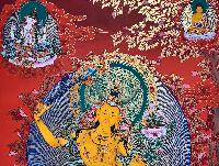 Tibetan Buddhist Thangka Of Manjushree, Real 24k Gold, [hand Painted]