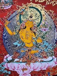 Tibetan Buddhist Thangka Of Manjushree, Real 24k Gold, [hand Painted]