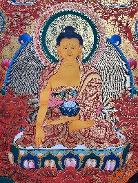 Tibetan Buddhist Thangka Of Shakyamuni Buddha, Real 24k Gold, [hand Painted]