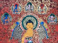 Tibetan Buddhist Thangka Of Shakyamuni Buddha, Real 24k Gold, [hand Painted]