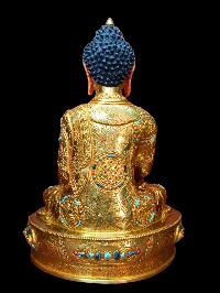 Buddhist Statue Of Shakyamuni Buddha, [full Gold Plated, Stone Setting, Face Painted]