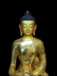 Buddhist Statue Of Shakyamuni Buddha, [full Gold Plated, Stone Setting, Face Painted]