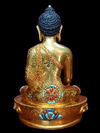 Buddhist Statue Of Shakyamuni Buddha, [full Gold Plated, Stone Setting, Face Painted]