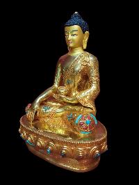 Buddhist Statue Of Shakyamuni Buddha, [full Gold Plated, Stone Setting, Face Painted]