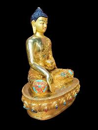 Buddhist Statue Of Shakyamuni Buddha, [full Gold Plated, Stone Setting, Face Painted]