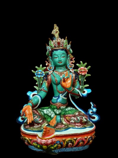 Buddhist Statue Of Green Tara, [traditional Color Finishing]