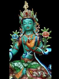 Buddhist Statue Of Green Tara, [traditional Color Finishing]