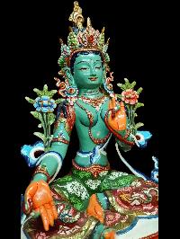 Buddhist Statue Of Green Tara, [traditional Color Finishing]