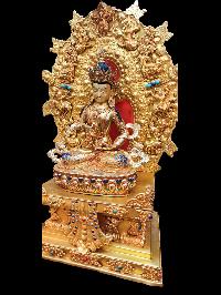 Buddhist Statue Of Vajrasattva, [sitting On A Throne], [full Gold Plated, Stone Setting, Face Painted]