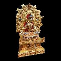 Buddhist Statue Of Vajrasattva, [sitting On A Throne], [full Gold Plated, Stone Setting, Face Painted]