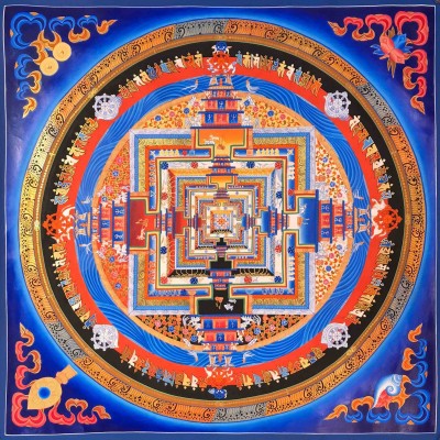 Buddhist Handmade Thangka Of Kalachakra Mandala, Sand Mandala, Wheel Of Time, Dalai Lama Thangka, [hand Painted]