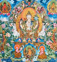 Buddhist Handmade Thangka Of Chenrezig, [hand Painted], Three Great Bodhisattvas