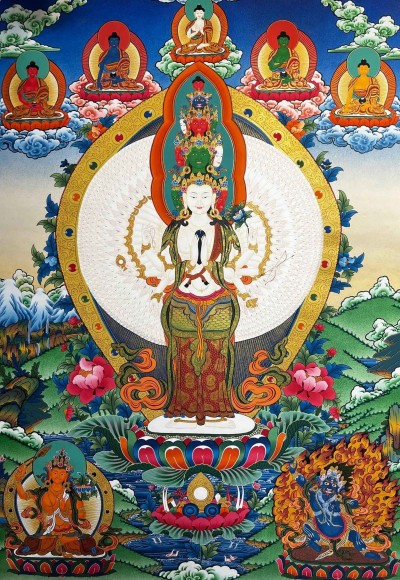 Buddhist Handmade Thangka Of Sahasrabhuja Avalokitesvara, [hand Painted]