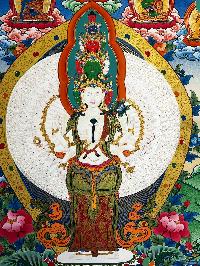 Buddhist Handmade Thangka Of Sahasrabhuja Avalokitesvara, [hand Painted]