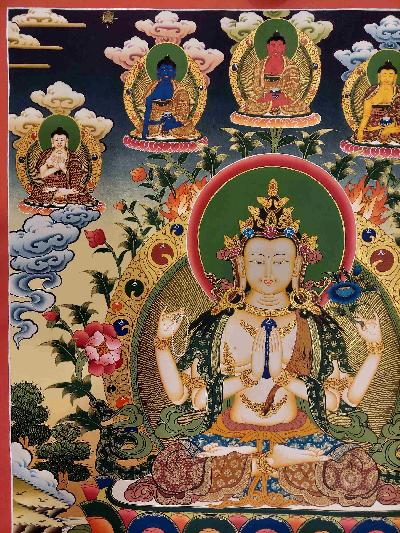 Buddhist Handmade Thangka Of Sahasrabhuja Avalokitesvara, [hand Painted]