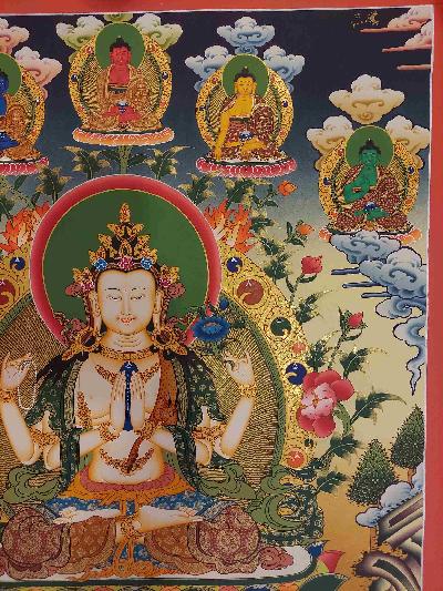 Buddhist Handmade Thangka Of Sahasrabhuja Avalokitesvara, [hand Painted]