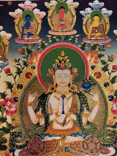 Buddhist Handmade Thangka Of Sahasrabhuja Avalokitesvara, [hand Painted]