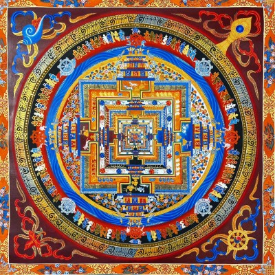 Buddhist Handmade Thangka Of Kalachakra Mandala, Sand Mandala, Wheel Of Time, Dalai Lama Thangka, [hand Painted]