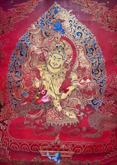 Buddhist Handmade Thangka Of Namtose Jambhala, [hand Painted]