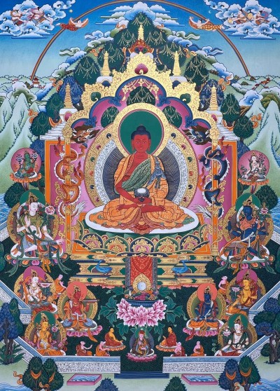 Buddhist Handmade Thangka Of Amitabha Buddha, [hand Painted]