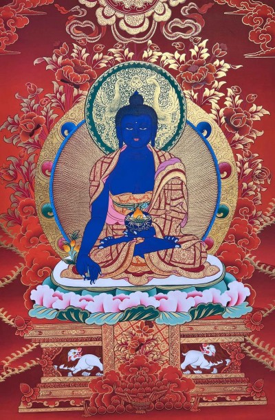 Buddhist Handmade Thangka Of Medicine Buddha, [hand Painted]