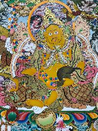 Buddhist Handmade Thangka Of Yellow Jambhala, [hand Painted]