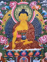 Buddhist Handmade Thangka Of Shakyamuni Buddha, [24k Real Gold], [hand Painted]