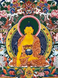 Buddhist Handmade Thangka Of Shakyamuni Buddha, [24k Real Gold], [hand Painted]