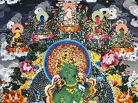 Buddhist Handmade Thangka Of Green Tara, [24k Real Gold], [hand Painted]