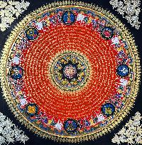 Buddhist Handmade Thangka Of Mandala, [hand Painted] With Om Mane Padme Hum Mantra